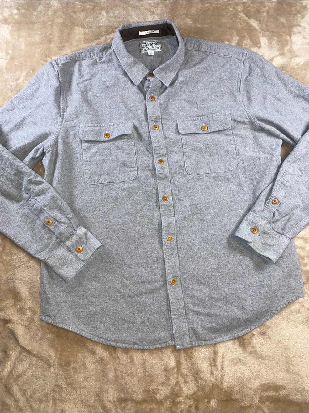 Lucky Brand Light Gray Cotton Long-Sleeve Button-Down Shirt